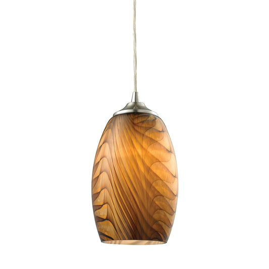 Tidewaters 1-Light Mini Pendant in Satin Nickel with Amber Glass ELK Lighting | Pendant Lamps | Modishstore