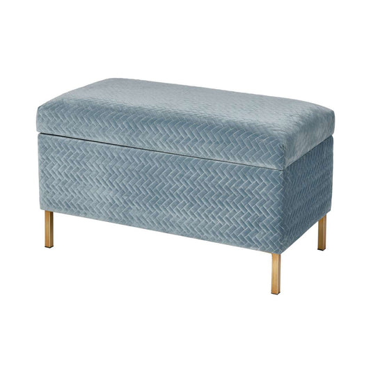 Shake Storage Bench in Blue Chenille and Gold ELK Home | Benches | Modishstore
