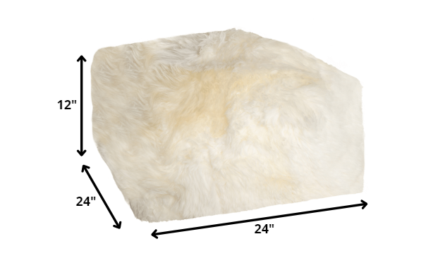 White Short-Hair Sheepskin Cube Pouf By Homeroots | Poufs | Modishstore - 2