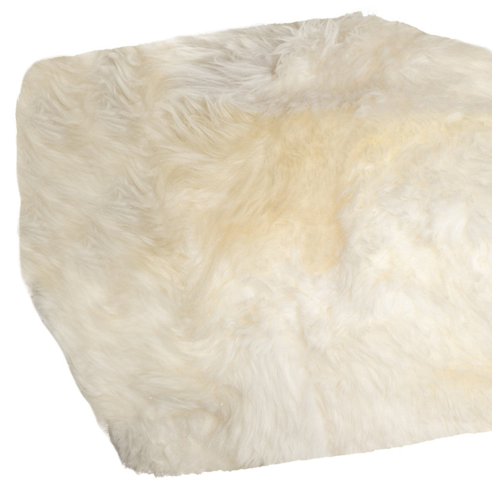 White Short-Hair Sheepskin Cube Pouf By Homeroots | Poufs | Modishstore - 4