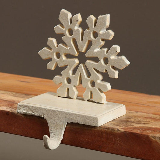 HomArt Snowflake Stocking Holder - Cast Iron - Antique White - Set of 4 - Feature Image | Modishstore | Holiday