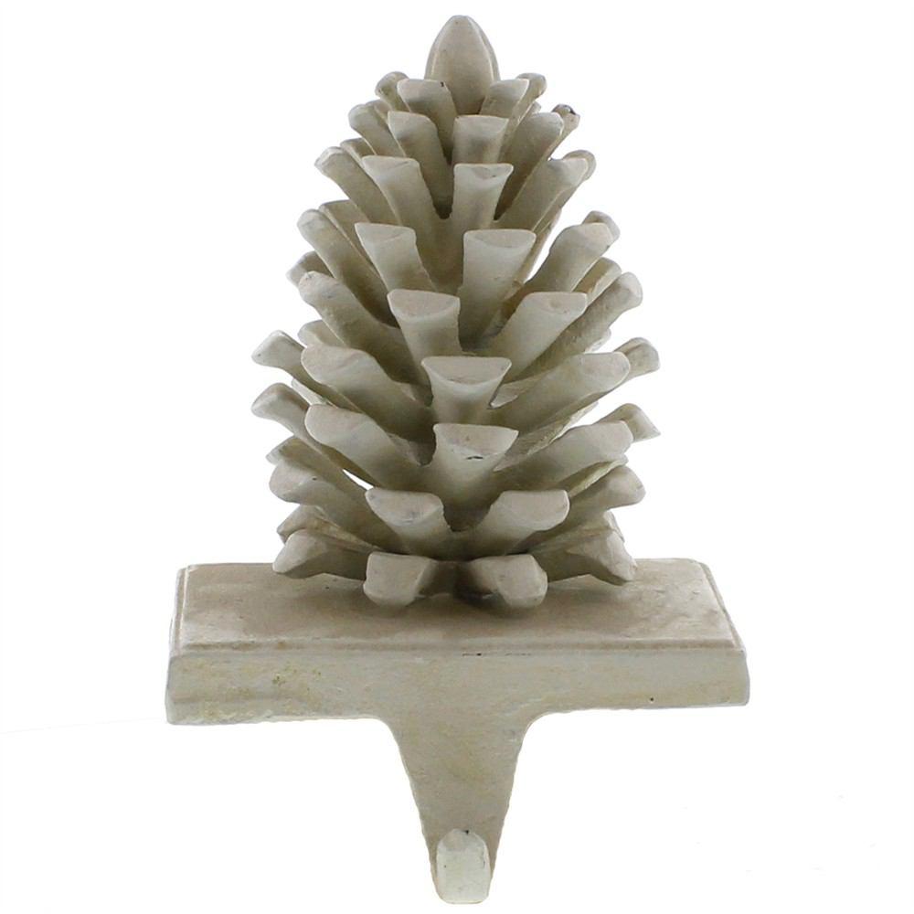 HomArt Pinecone Cast iron Stocking Holder - White - White - Set of 4-2