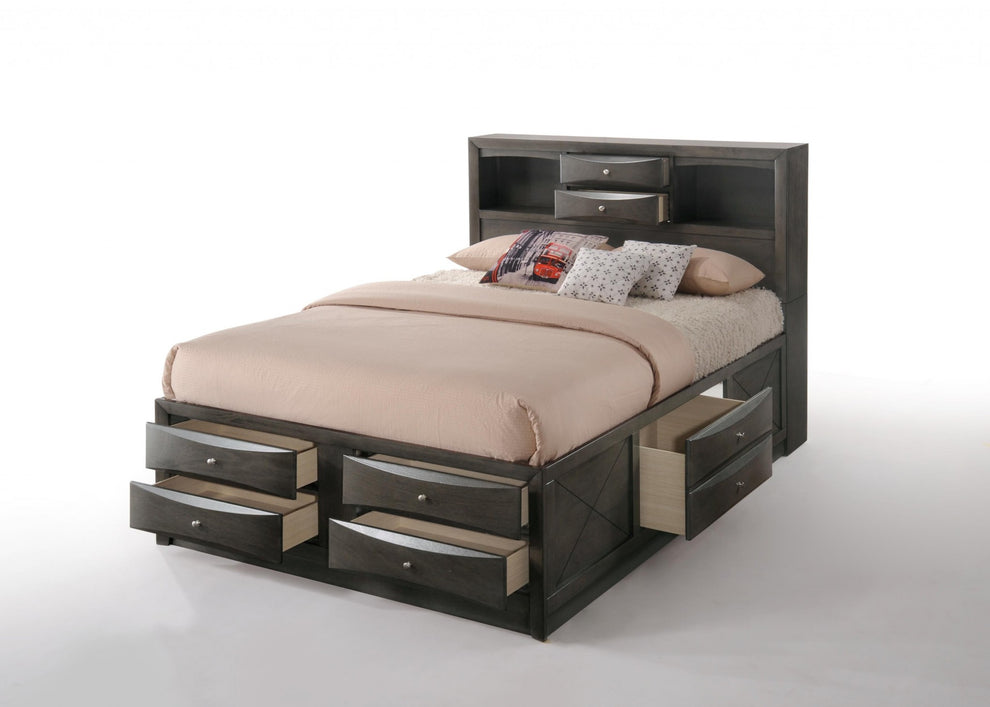 Gray Oak Rubber Wood Full Storage Bed By Homeroots | Beds | Modishstore - 3