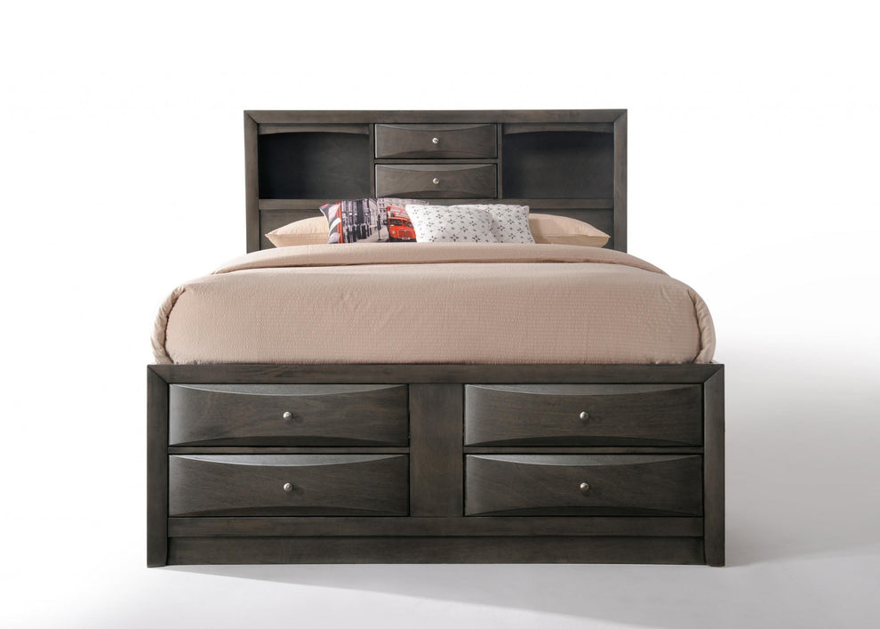 Gray Oak Rubber Wood Full Storage Bed By Homeroots | Beds | Modishstore - 4