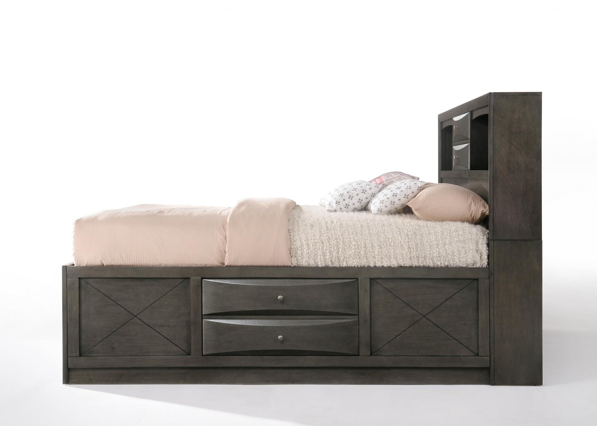 Gray Oak Rubber Wood Full Storage Bed By Homeroots | Beds | Modishstore - 5