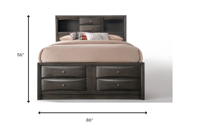 Gray Oak Rubber Wood Full Storage Bed By Homeroots | Beds | Modishstore - 6