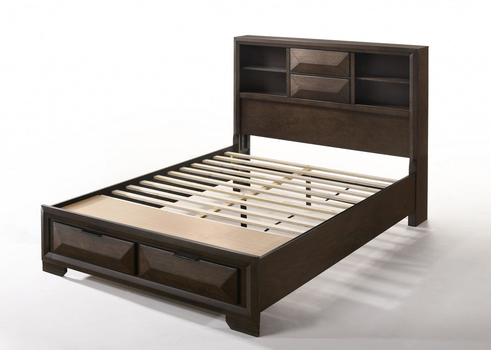 Espresso Rubber Wood Queen Storage Bed By Homeroots | Beds | Modishstore - 2