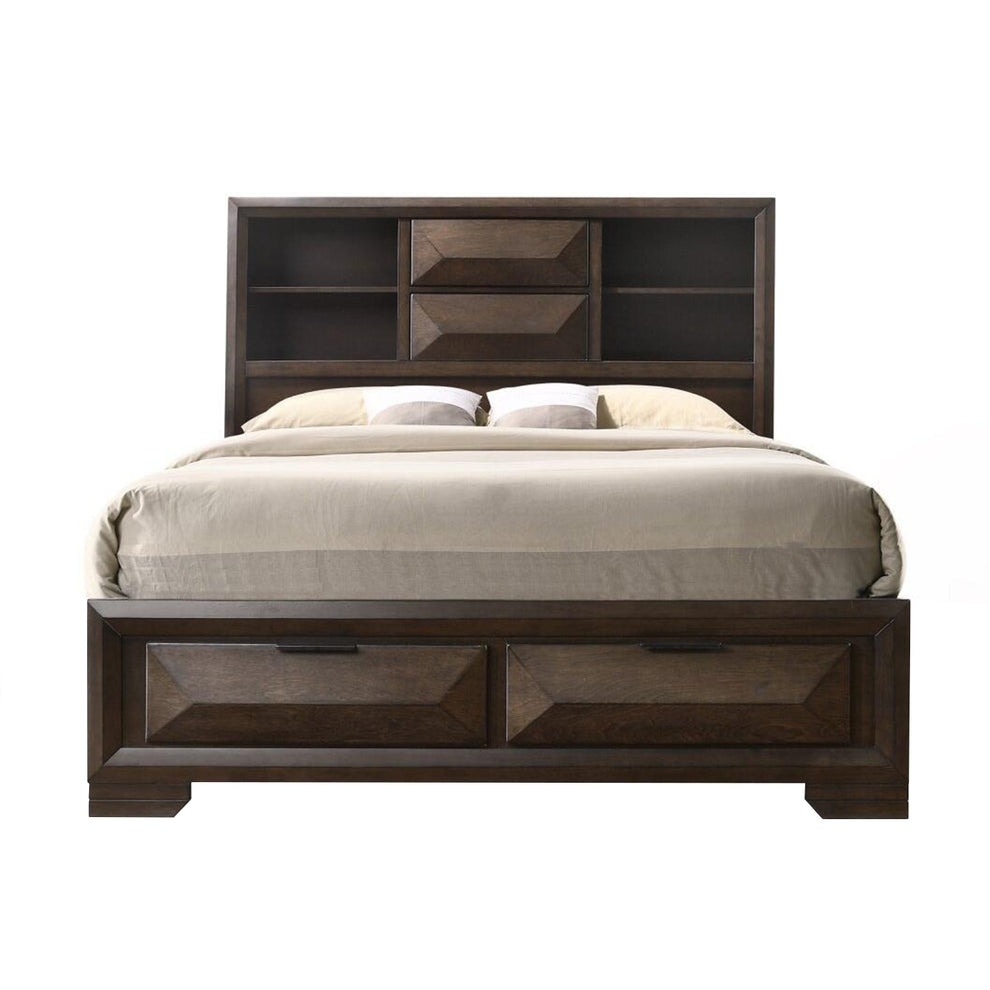 Espresso Rubber Wood Queen Storage Bed By Homeroots | Beds | Modishstore - 3