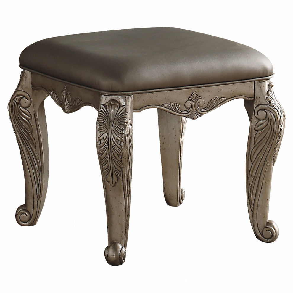 Antique Champagne Pu Vanity Stool By Homeroots | Stools | Modishstore - 2
