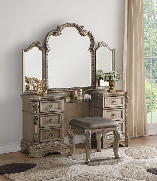 Antique Champagne Pu Vanity Stool By Homeroots | Stools | Modishstore