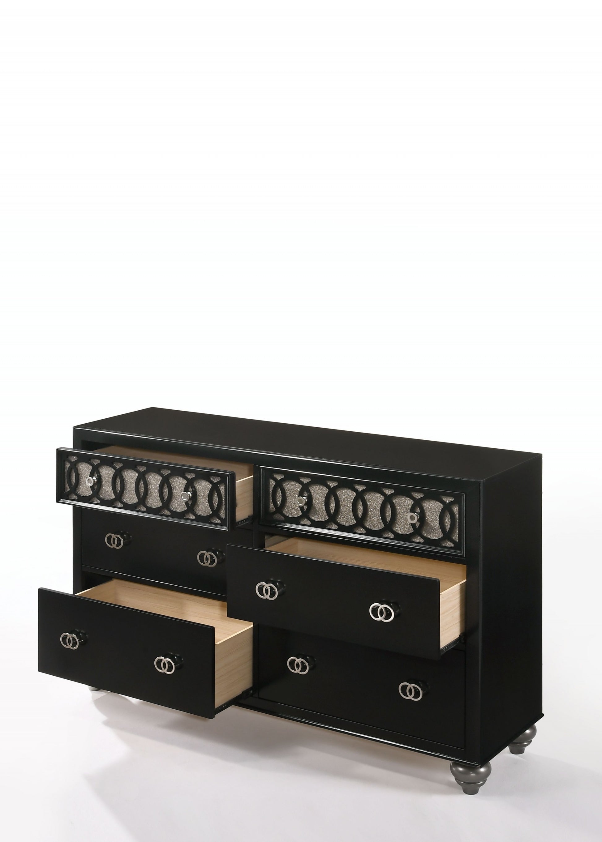 Black Engineered Wood And Nickel Brushed Metal Dresser By Homeroots | Dressers | Modishstore - 2