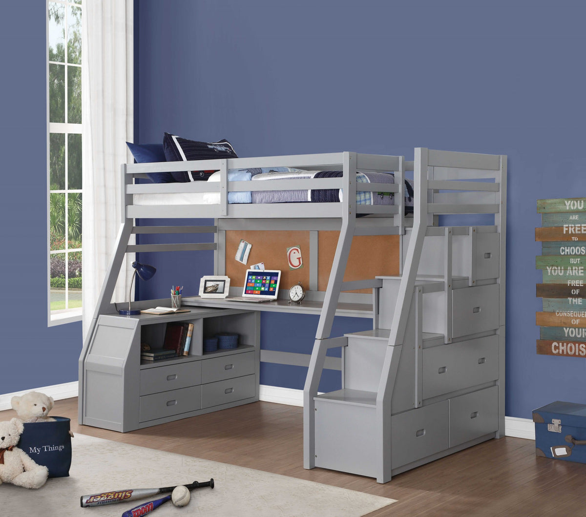 Twin Size Gray Finish Pine Wood Loft Bed By Homeroots | Beds | Modishstore