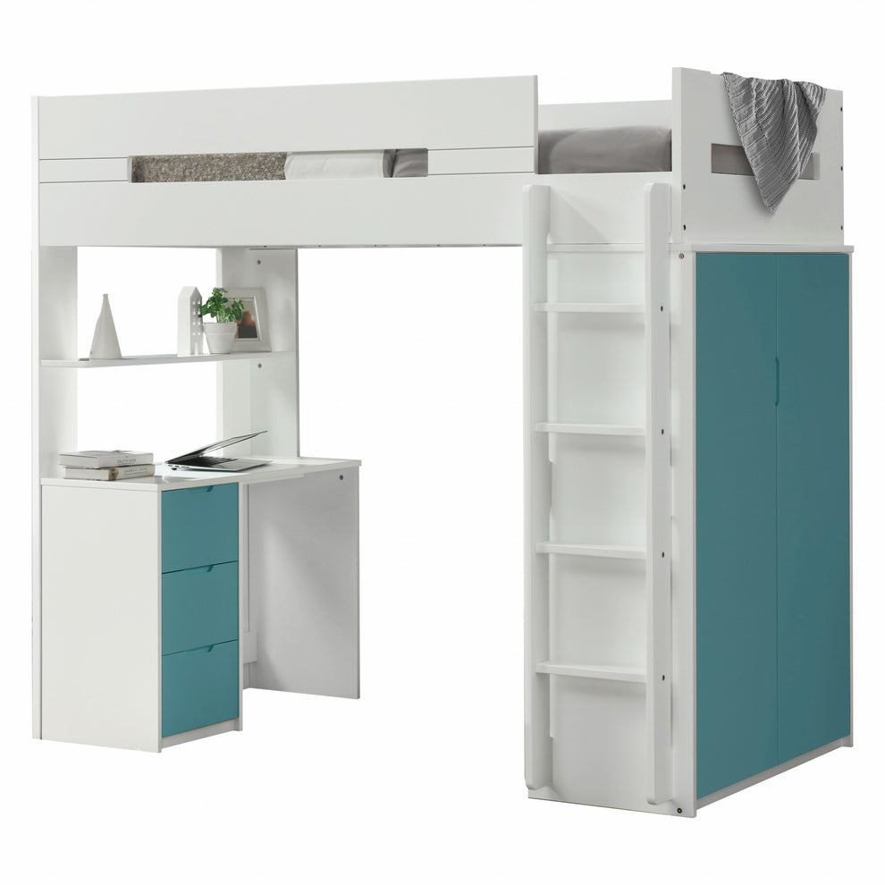 White And Pink Twin Loft Bed And Desk By Homeroots | Beds | Modishstore - 3