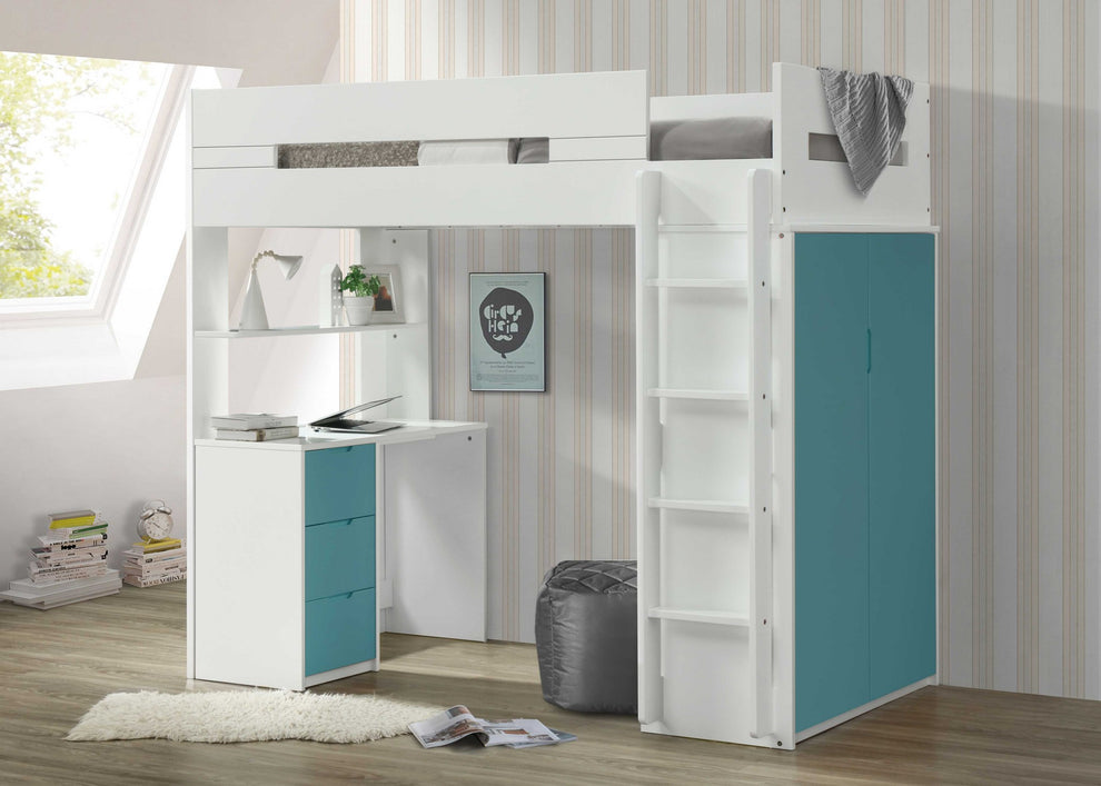 White And Pink Twin Loft Bed And Desk By Homeroots | Beds | Modishstore - 4