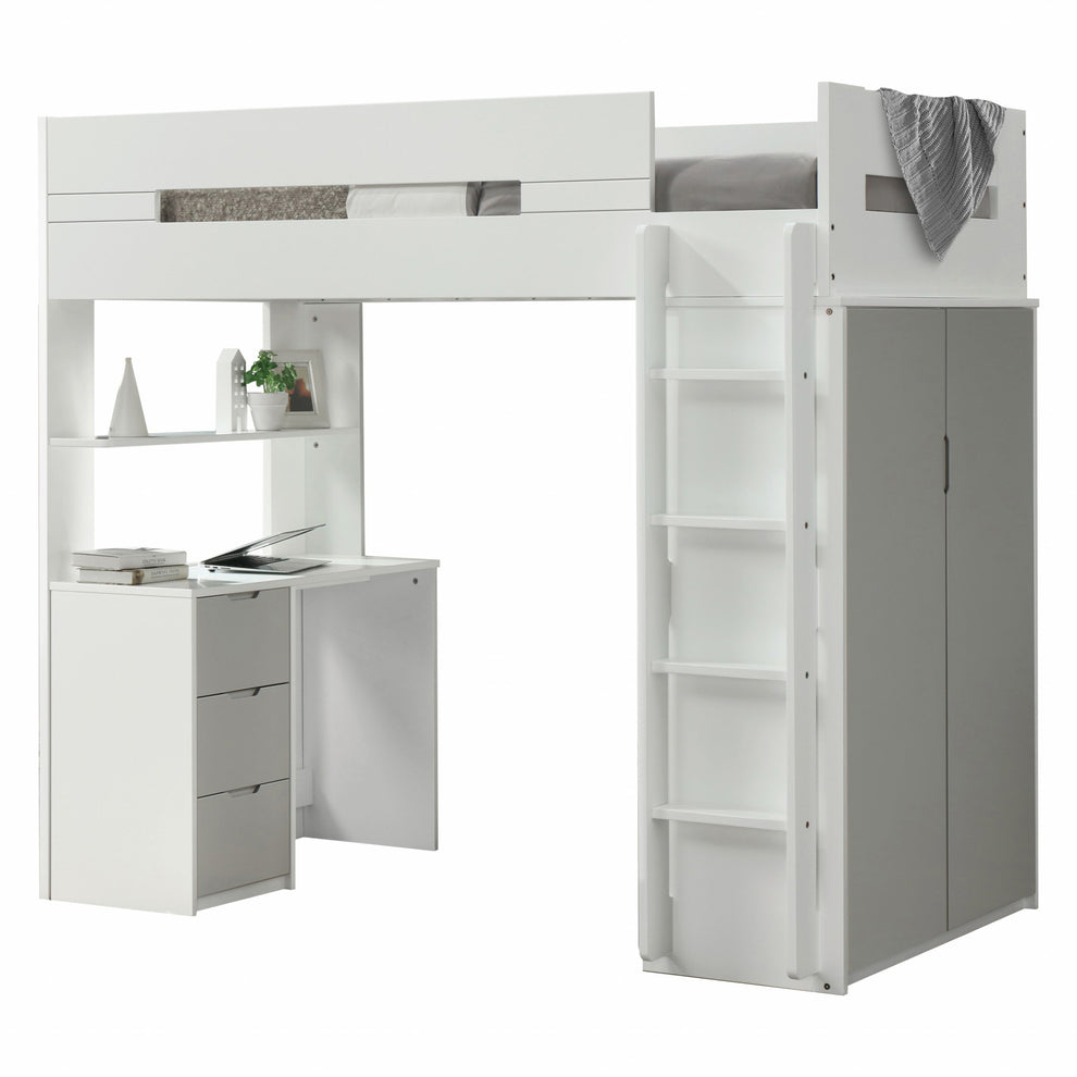 White And Pink Twin Loft Bed And Desk By Homeroots | Beds | Modishstore - 5