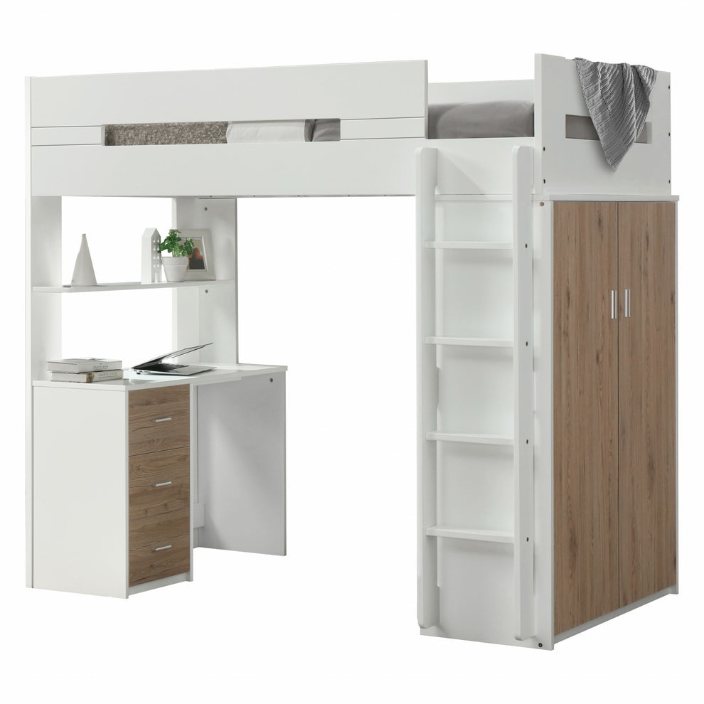 White And Pink Twin Loft Bed And Desk By Homeroots | Beds | Modishstore - 7