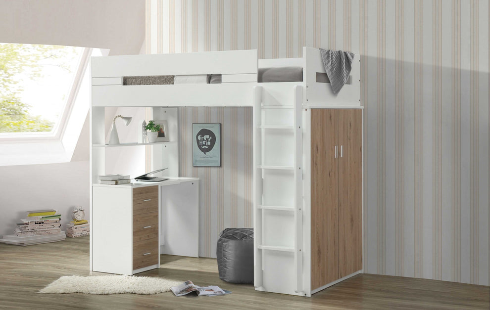 White And Pink Twin Loft Bed And Desk By Homeroots | Beds | Modishstore - 8