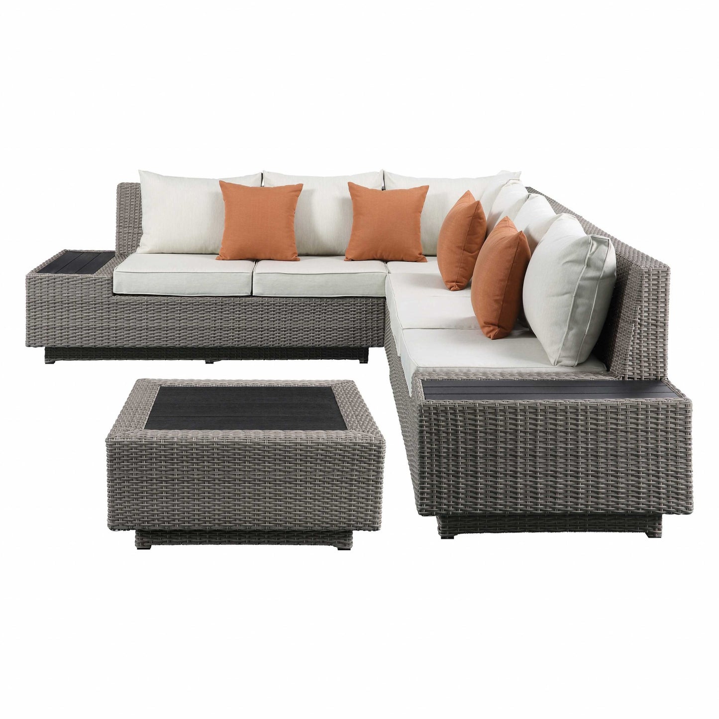 Beige Fabric And Gray Wicker Patio Sectional Sofa Set By Homeroots | Sofa Set | Modishstore - 2