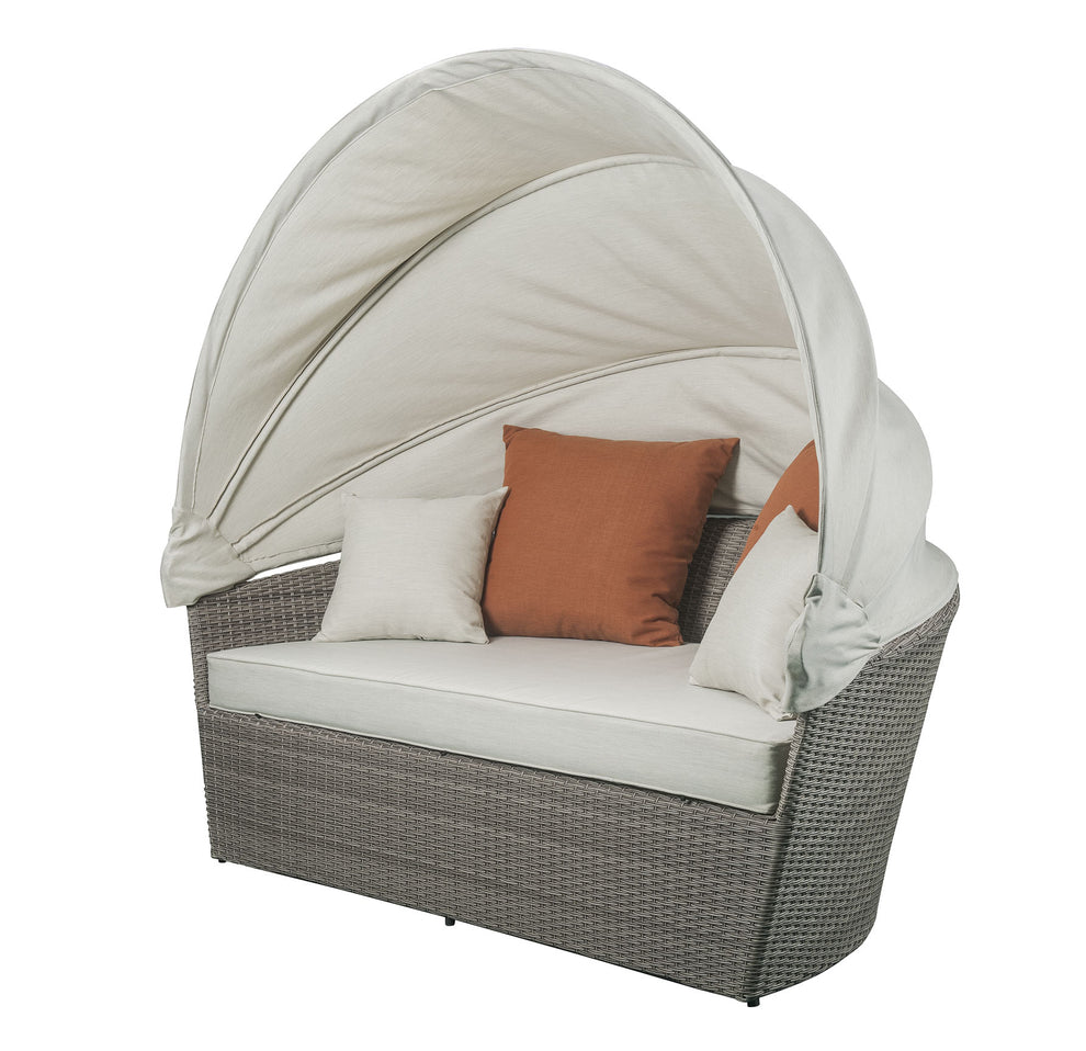 2Pc Beige Fabric And Gray Wicker Patio Canopy Daybed Set By Homeroots | Outdoor Patio Daybed | Modishstore - 2