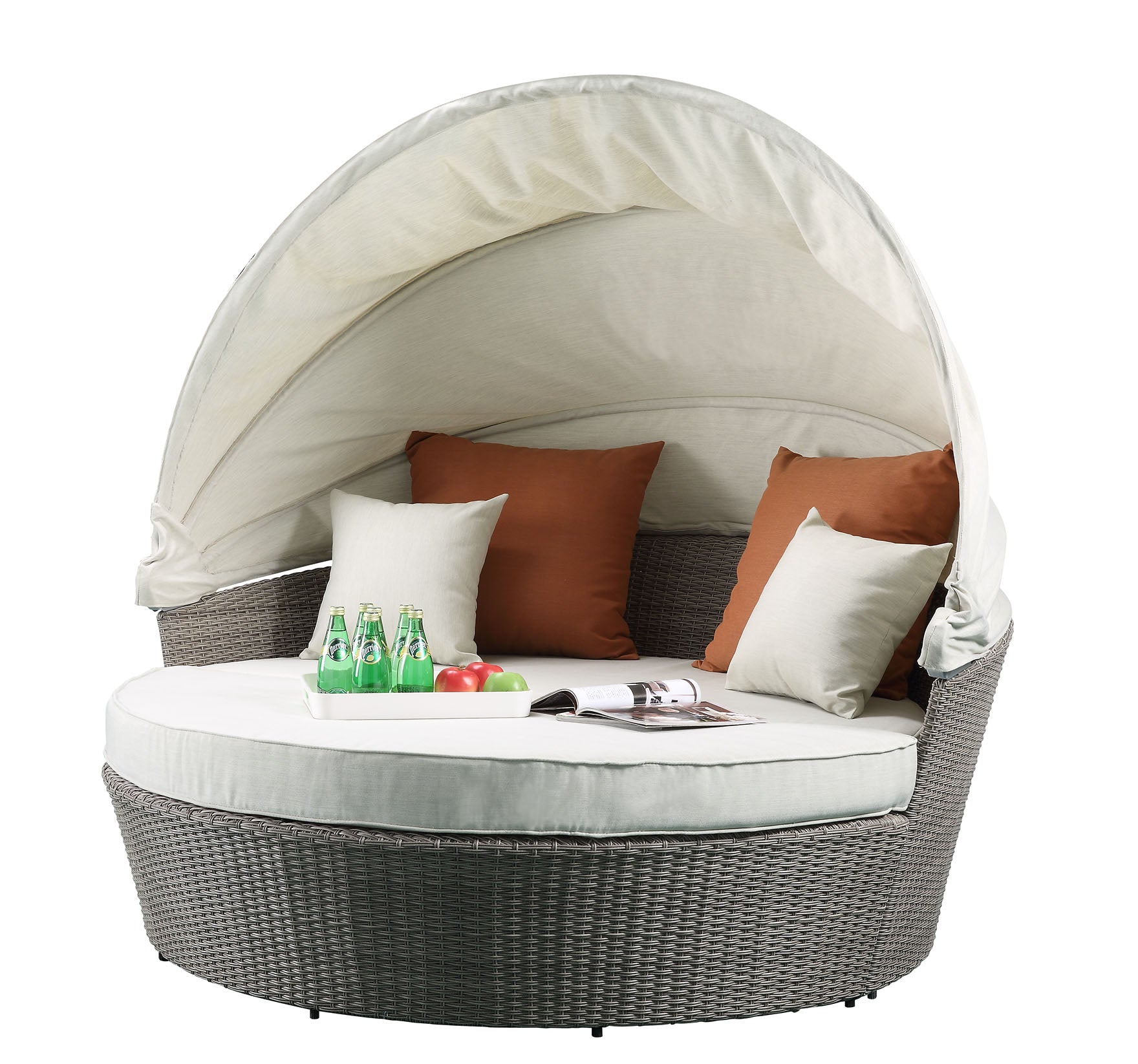 2Pc Beige Fabric And Gray Wicker Patio Canopy Daybed Set By Homeroots | Outdoor Patio Daybed | Modishstore - 3