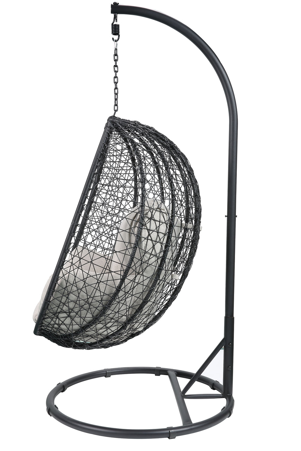 Beige and Black Hanging Pod Wicker Patio Swing Chair By Homeroots | Outdoor Porch Swings | Modishstore - 3