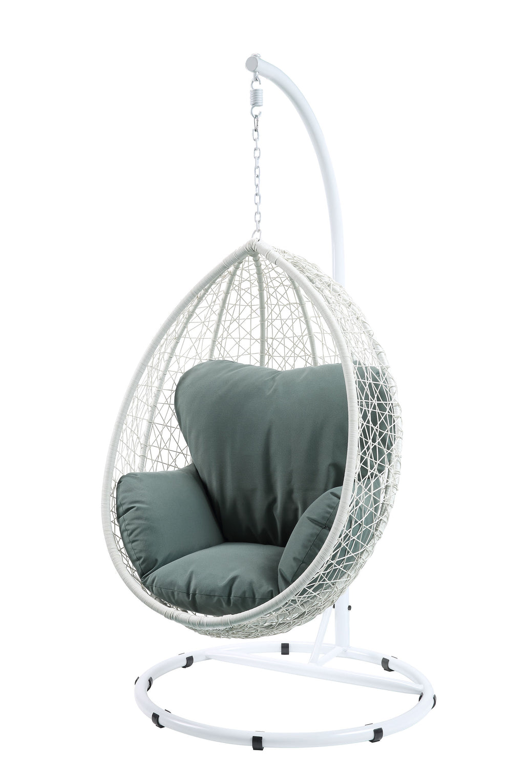 Green and White Hanging Pod Wicker Patio Swing Chair By Homeroots | Outdoor Porch Swings | Modishstore - 2