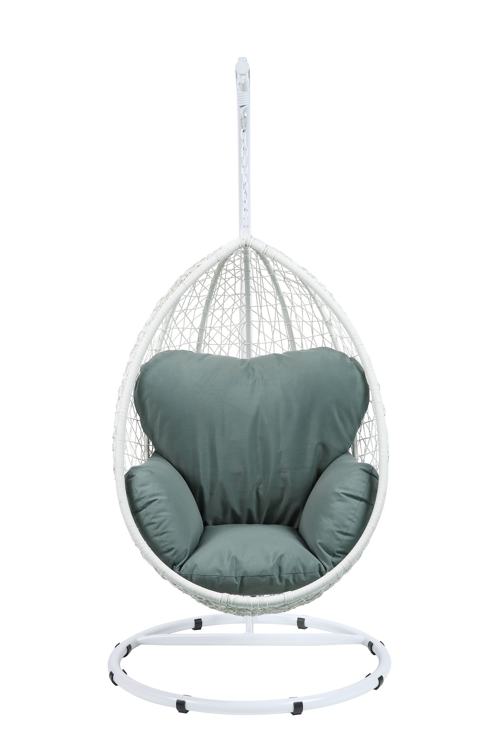 Green and White Hanging Pod Wicker Patio Swing Chair By Homeroots | Outdoor Porch Swings | Modishstore - 2