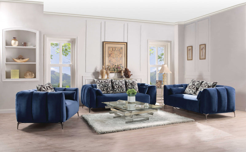 Blue Velvet Sofa w Pillows By Homeroots | Sofas | Modishstore