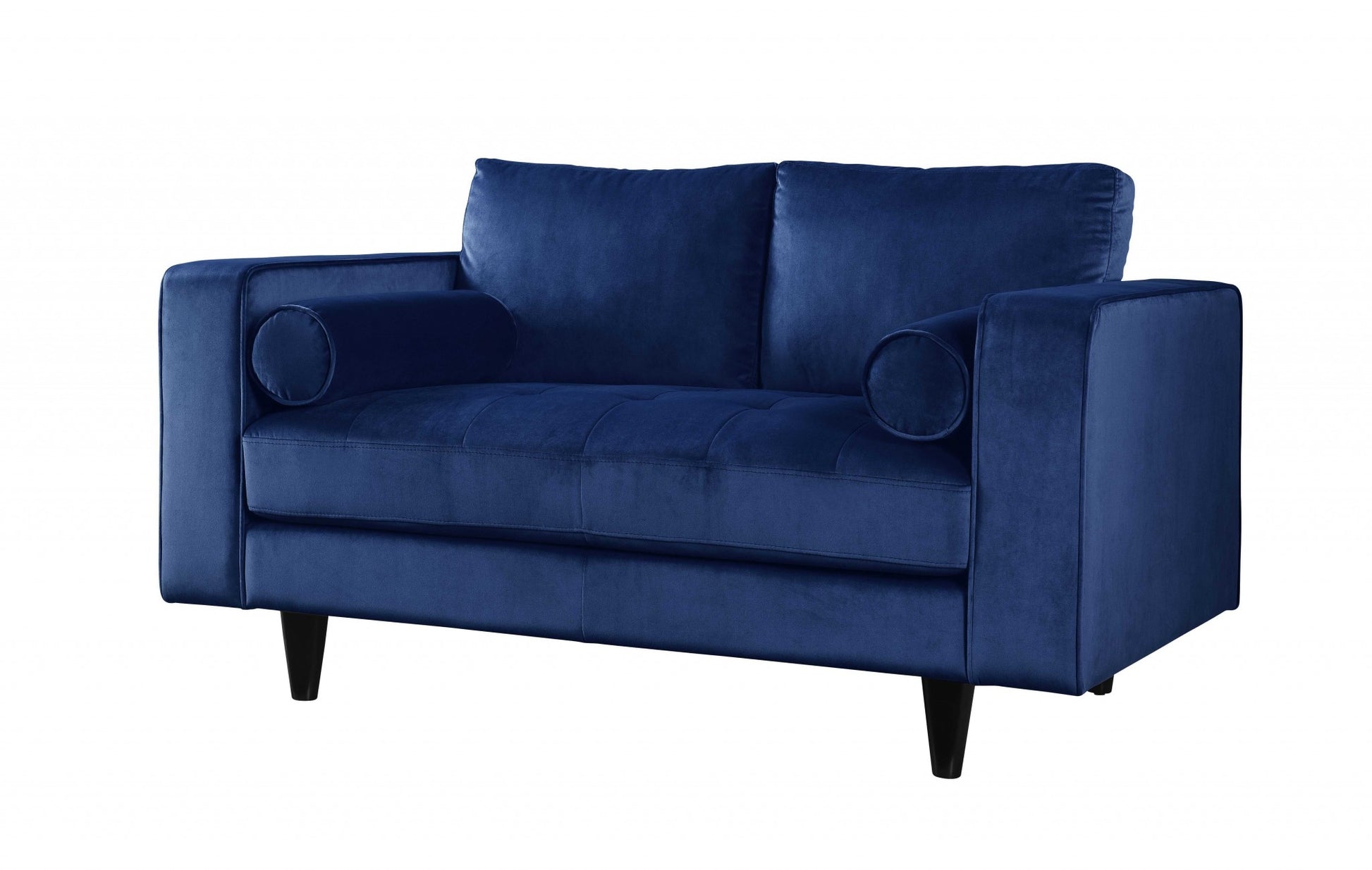 Navy Velvet Loveseat w Pillows By Homeroots | Loveseats | Modishstore - 2