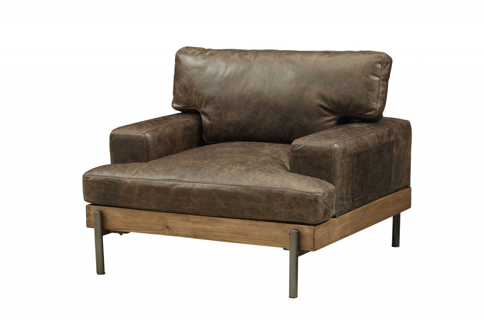 Distressed Chocolate Brown High Grade Leather Chair By Homeroots | Accent Chairs | Modishstore - 2