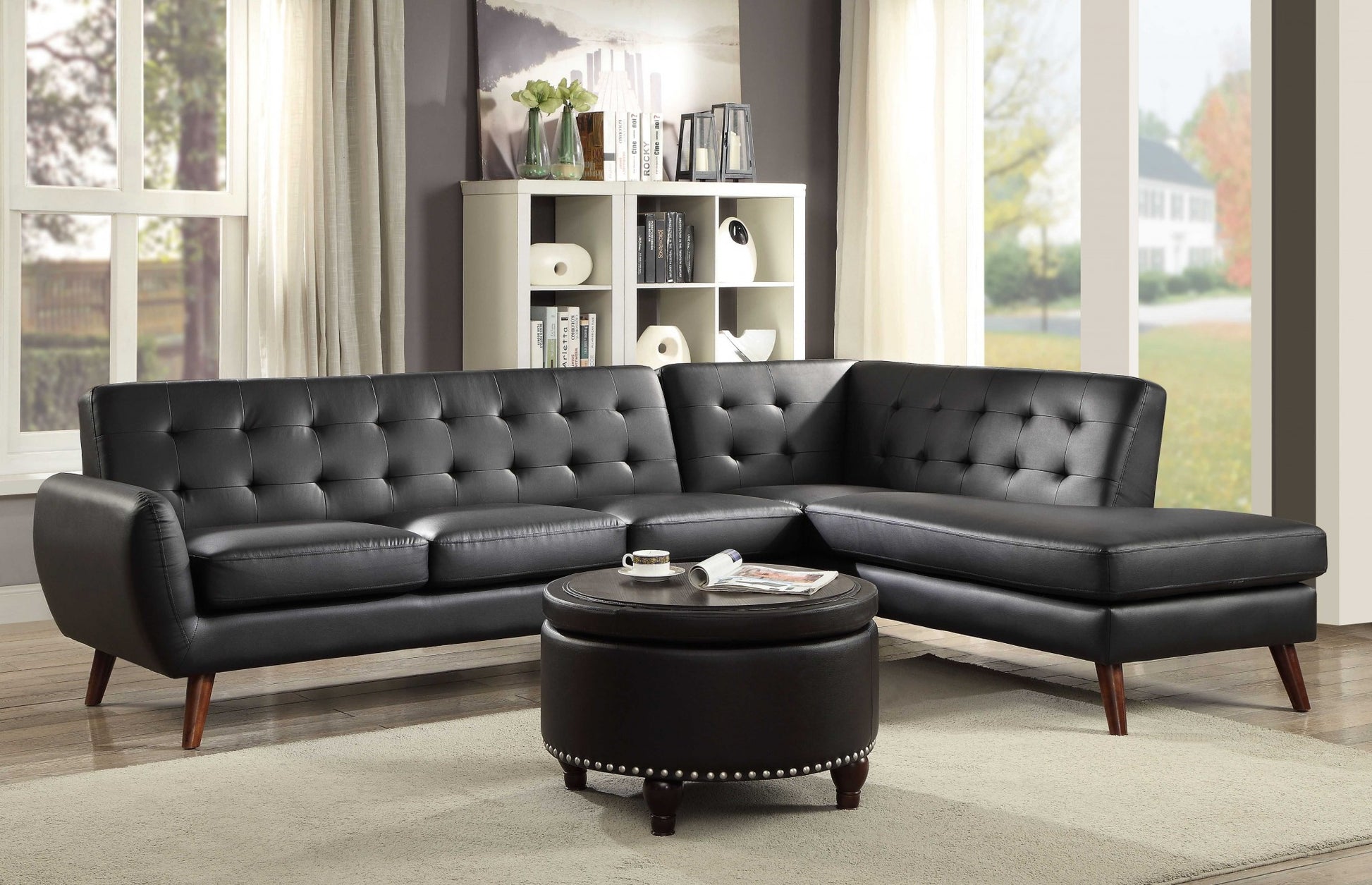 Black PU Sectional Sofa By Homeroots | Sectional | Modishstore - 2