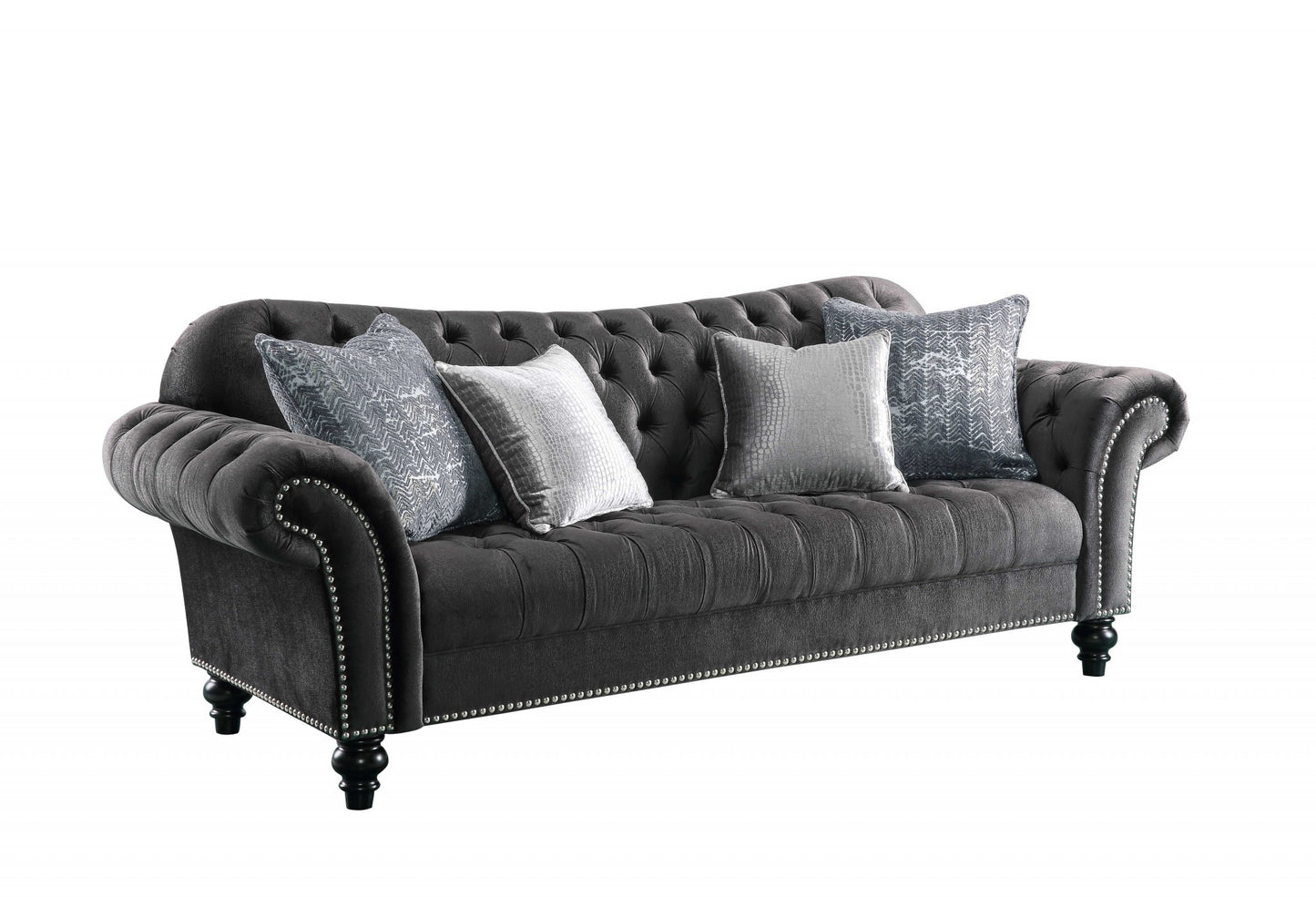 Dark Gray Velvet Sofa w Pillows By Homeroots - 318830 | Sofas | Modishstore