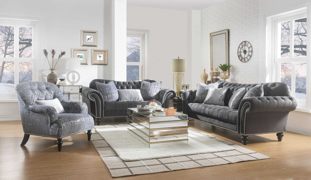 Dark Gray Velvet Sofa w Pillows By Homeroots - 318830 | Sofas | Modishstore - 2