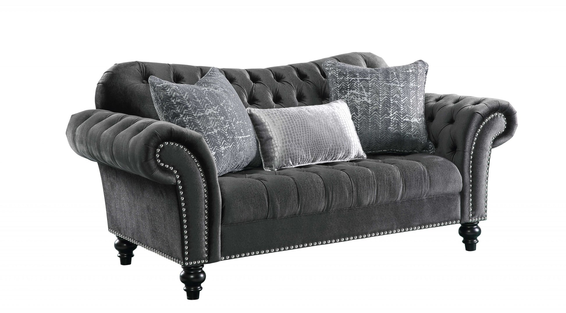 Dark Gray Velvet Loveseat w Pillows By Homeroots - 318831 | Loveseats | Modishstore
