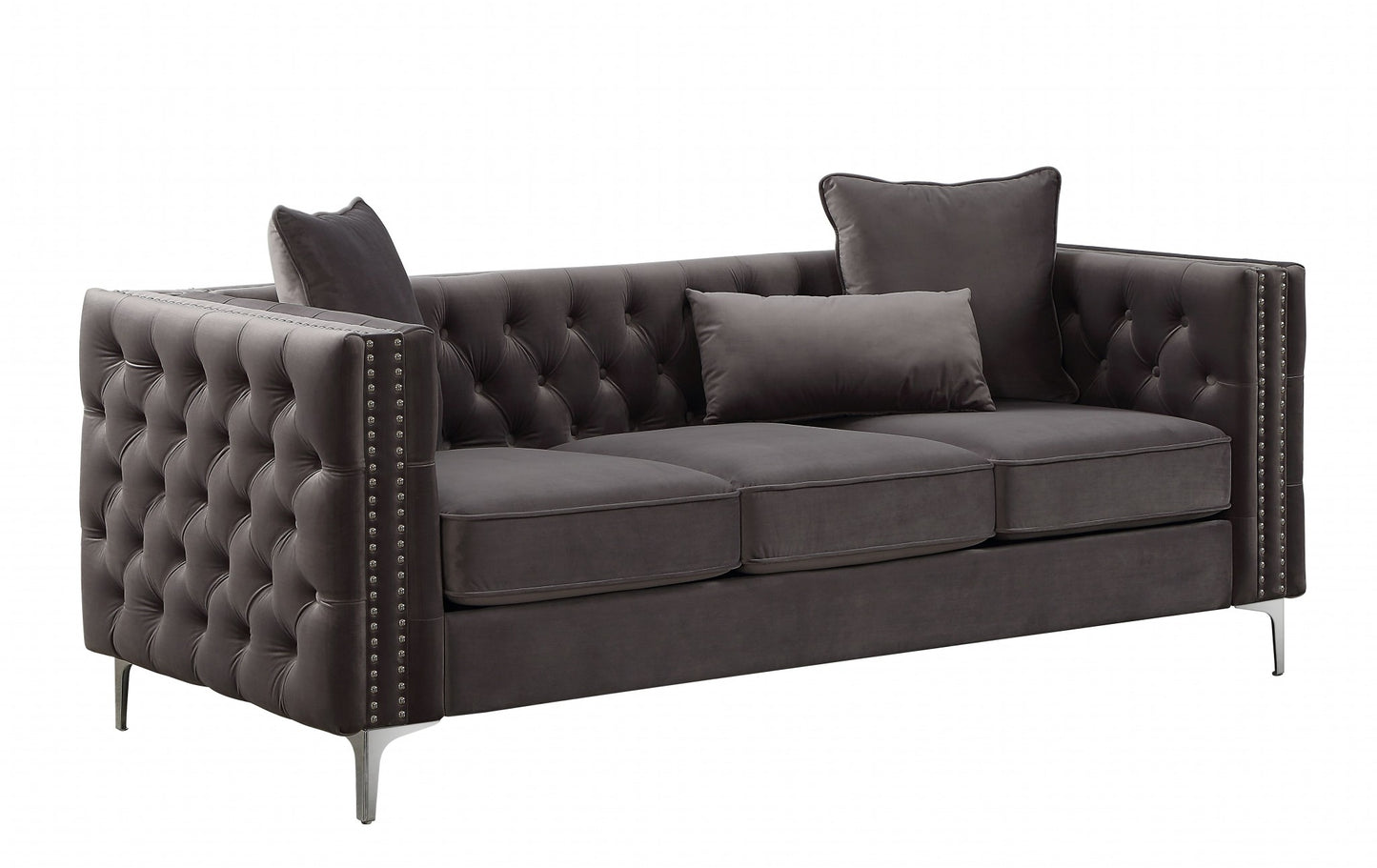 Dark Gray Velvet Sofa w Pillows By Homeroots - 318845 | Sofas | Modishstore