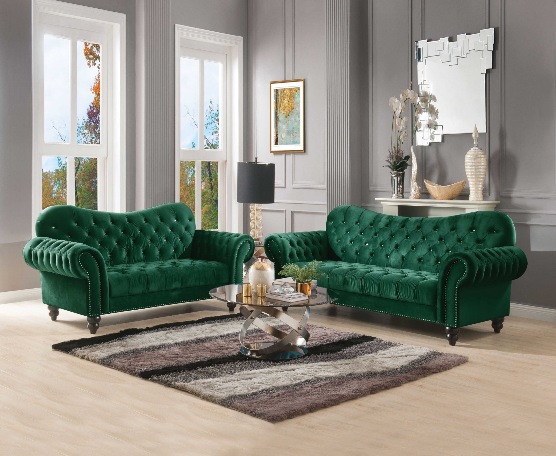 Green Velvet Loveseat By Homeroots | Loveseats | Modishstore - 2