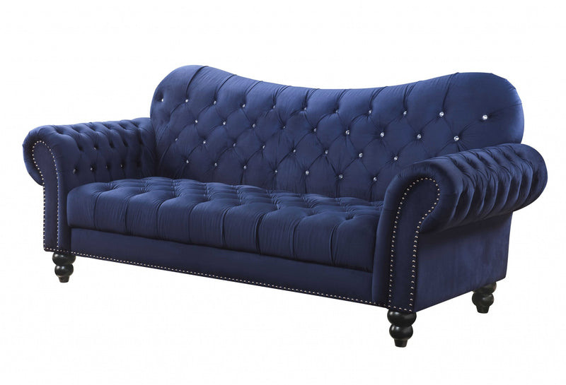 Navy Velvet Sofa By Homeroots | Sofas | Modishstore
