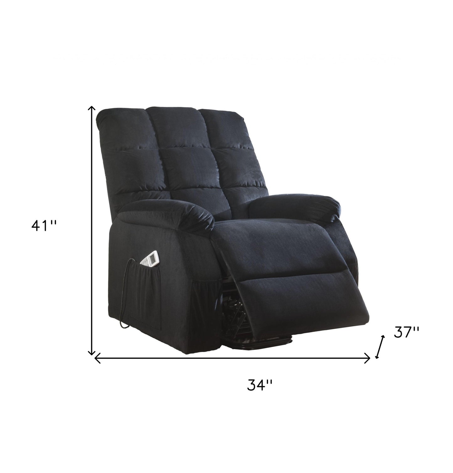 Black Velvet Recliner With Power Lift And Massage By Homeroots | Recliners | Modishstore - 5