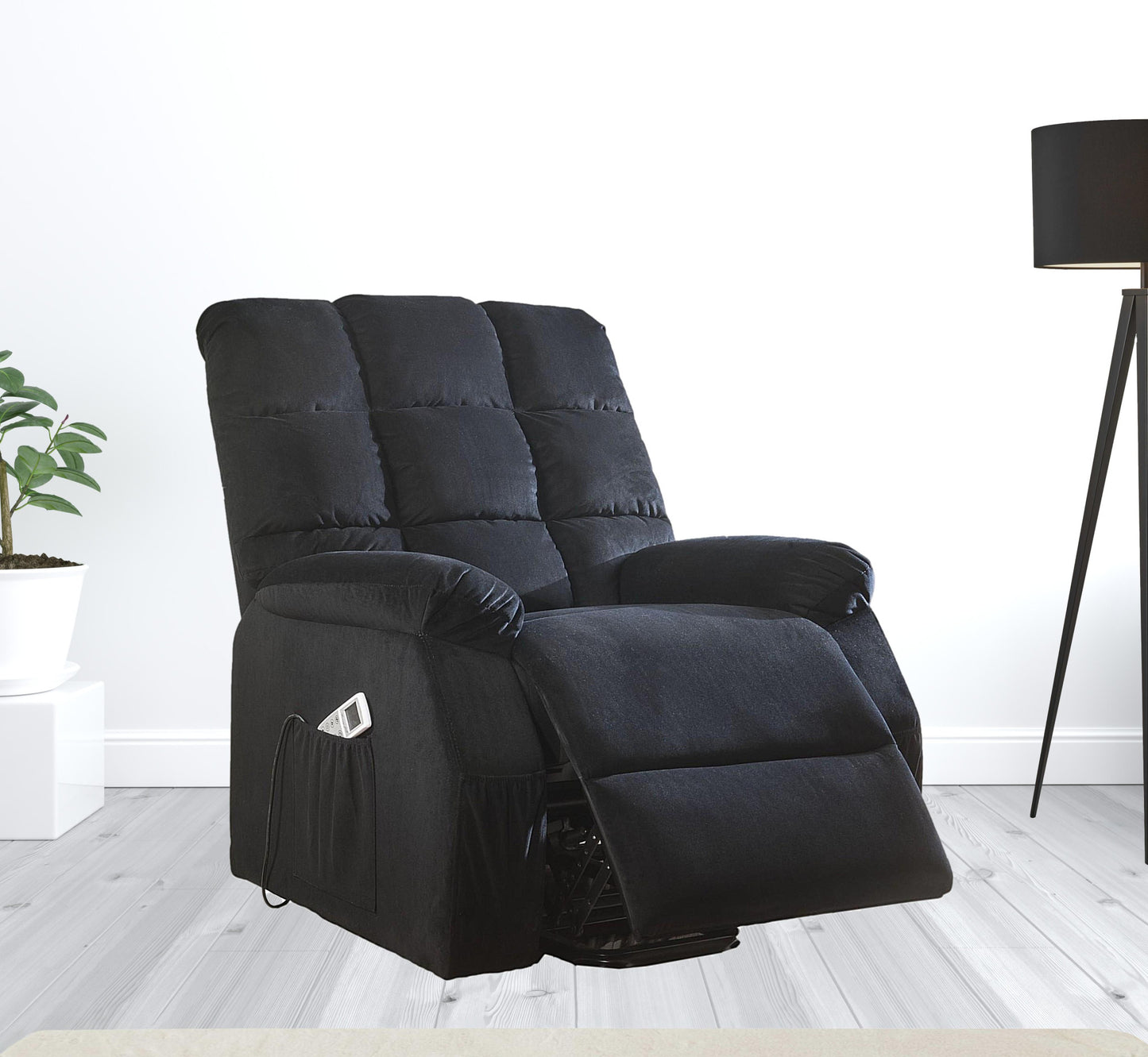Black Velvet Recliner With Power Lift And Massage By Homeroots | Recliners | Modishstore - 2