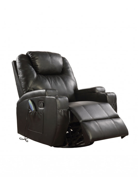Black Bonded Leather Match Swivel Rocker Recliner With Massage By Homeroots | Chairs & Recliners | Modishstore