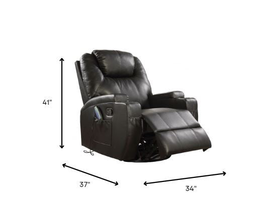Black Bonded Leather Match Swivel Rocker Recliner With Massage By Homeroots | Chairs & Recliners | Modishstore - 3