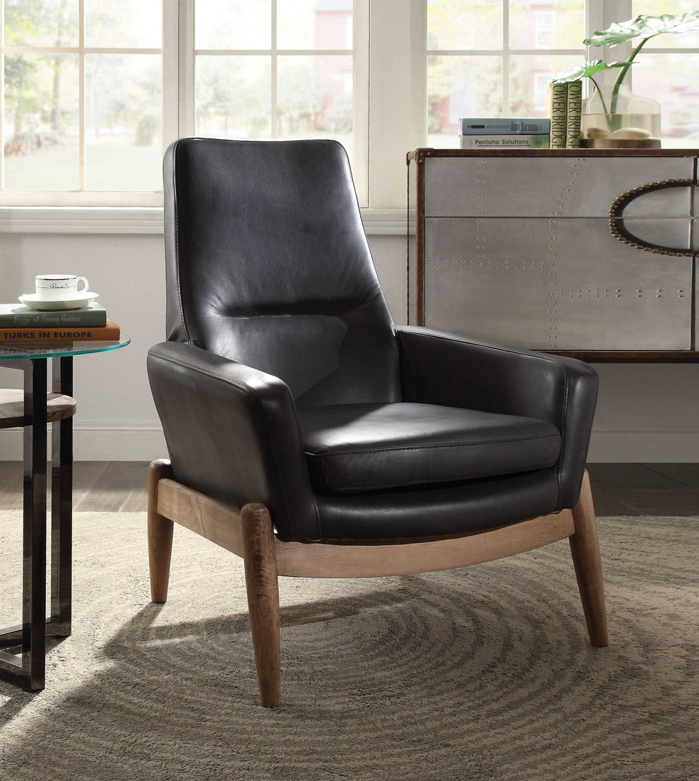Black Top Grain Leather Accent Chair By Homeroots | Accent Chairs | Modishstore - 2