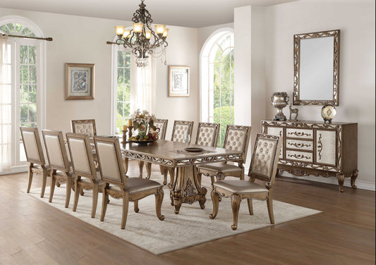 2Pc Champagne Leatherette And Antique Gold Side Chair By Homeroots | Dining Chairs | Modishstore