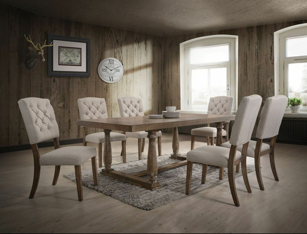 2Pc Cream Linen And Weathered Oak Side Chair By Homeroots | Dining Chairs | Modishstore - 4