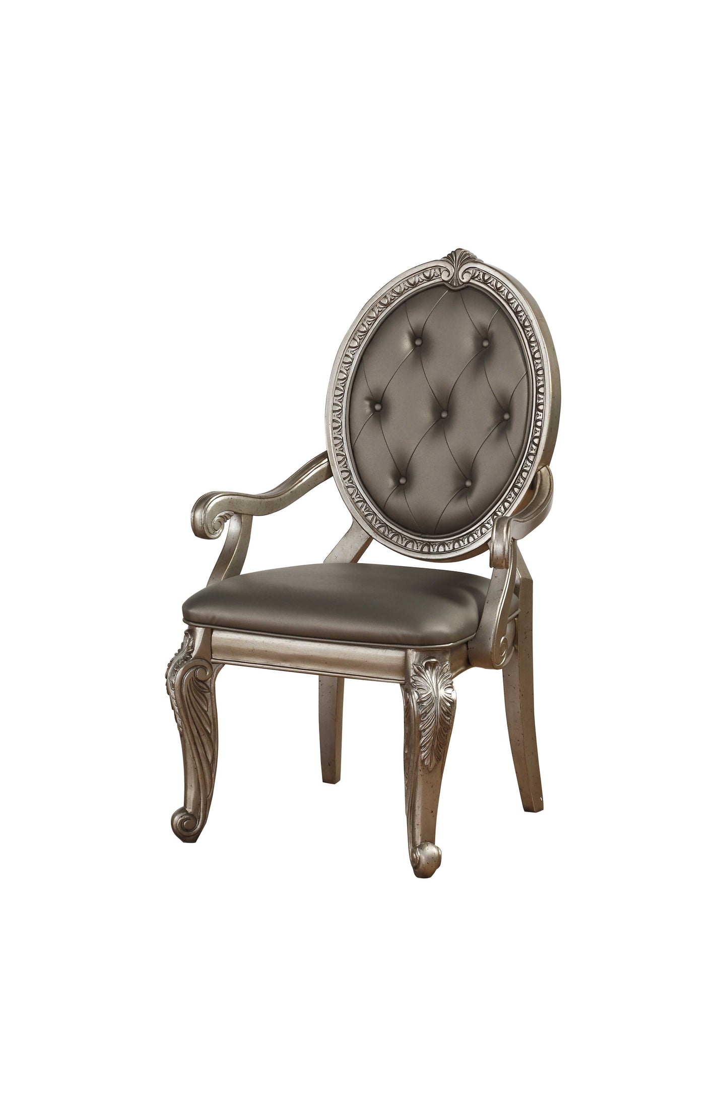 2Pc Pu Leather Antique Champagne Arm Chair By Homeroots | Dining Chairs | Modishstore - 2