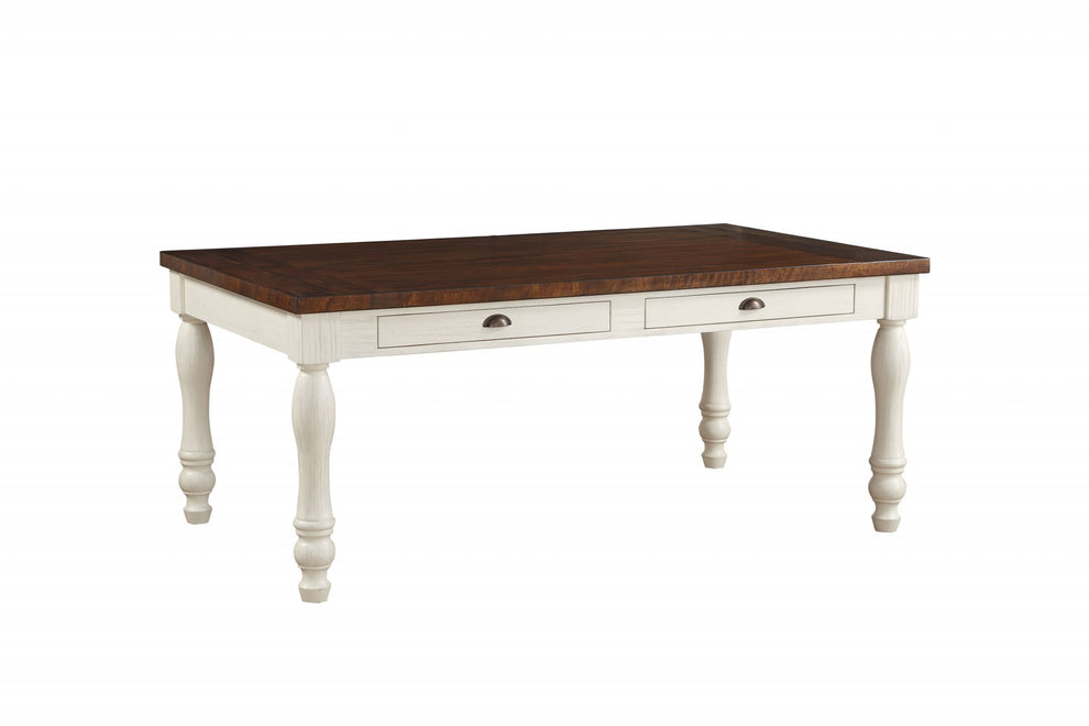 Walnut And White Washed Solid Wood Dining Table By Homeroots | Dining Tables | Modishstore - 2