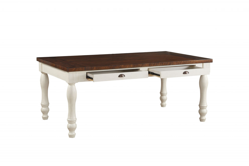 Walnut And White Washed Solid Wood Dining Table By Homeroots | Dining Tables | Modishstore - 3