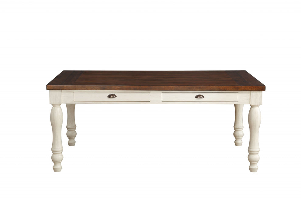 Walnut And White Washed Solid Wood Dining Table By Homeroots | Dining Tables | Modishstore - 4