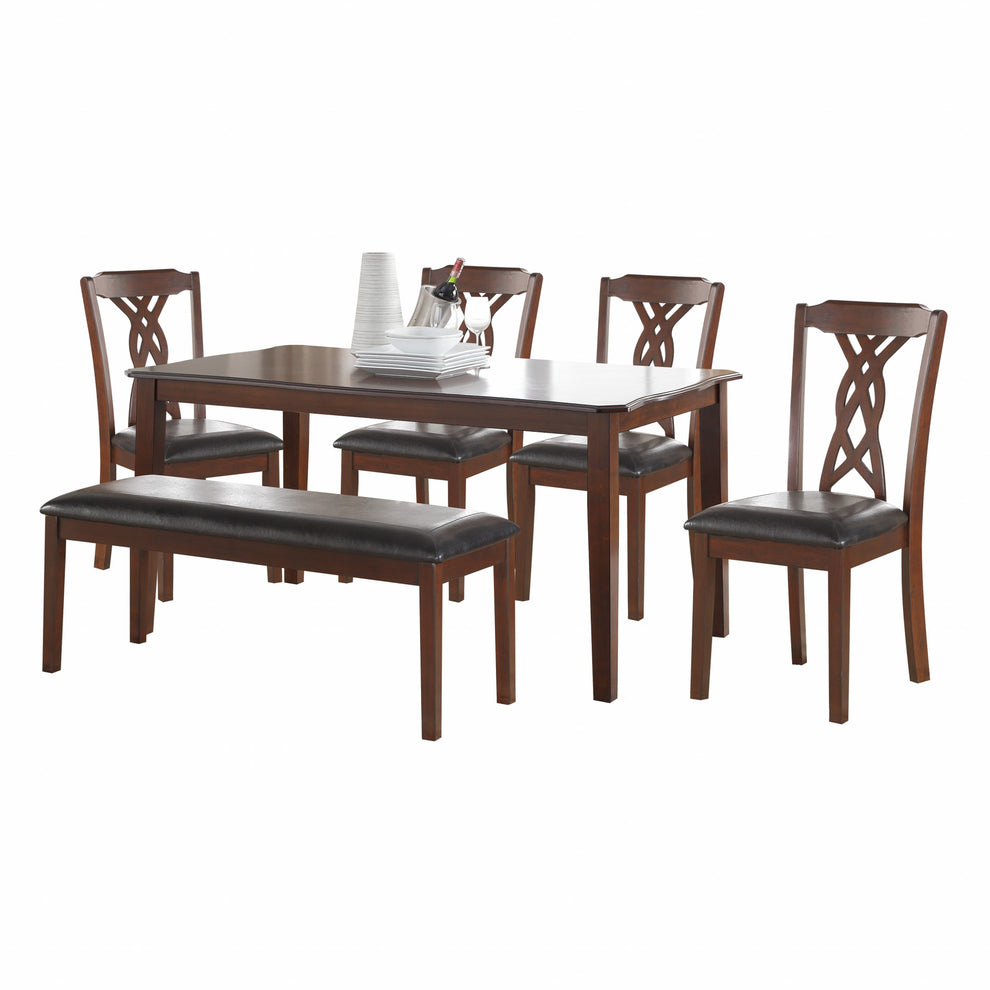 6Pc Black Leatherette And Espresso Dining Set By Homeroots | Dining Sets | Modishstore - 2
