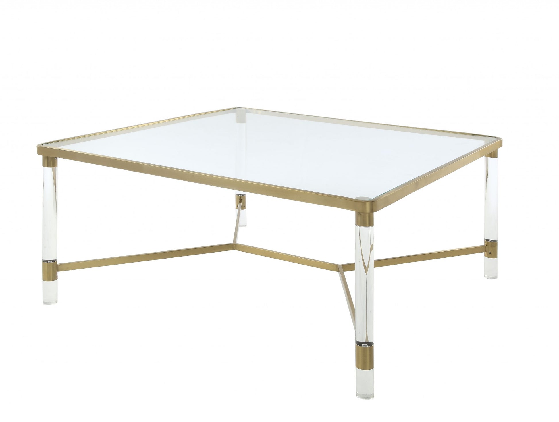 Clear Acrylic Gold Stainless Steel And Clear Glass Coffee Table By Homeroots | Coffee Tables | Modishstore - 2